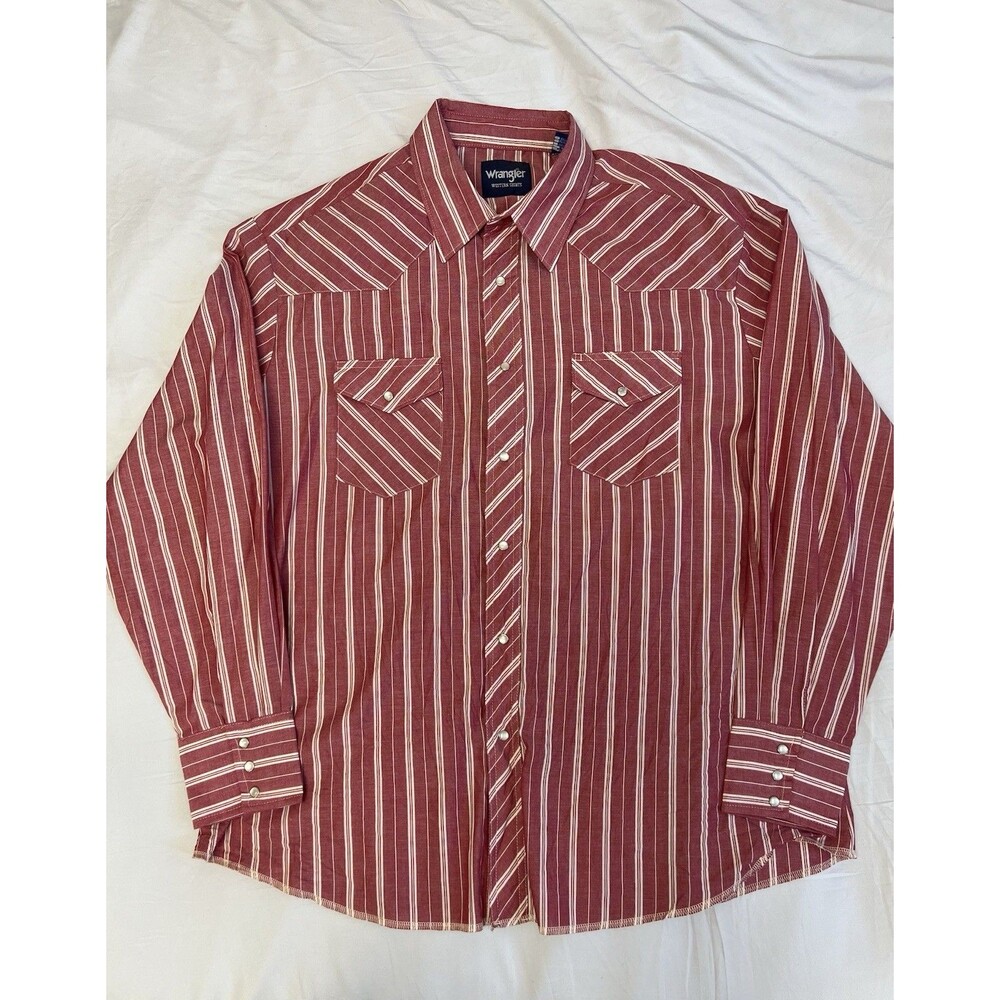 Wrangler Mens Red White Striped Button Snap Long Sleeve Shirt Size 2XL